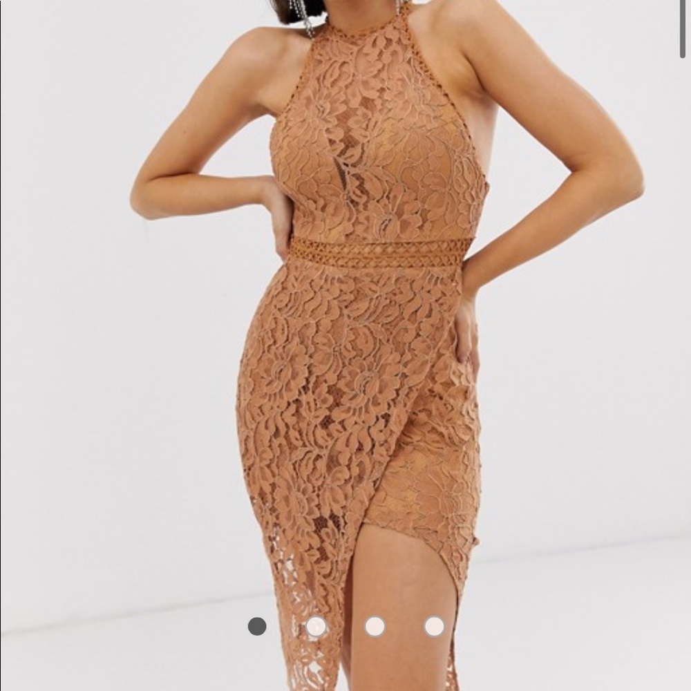 Love Triangle highneck lace dress w/ in caramel